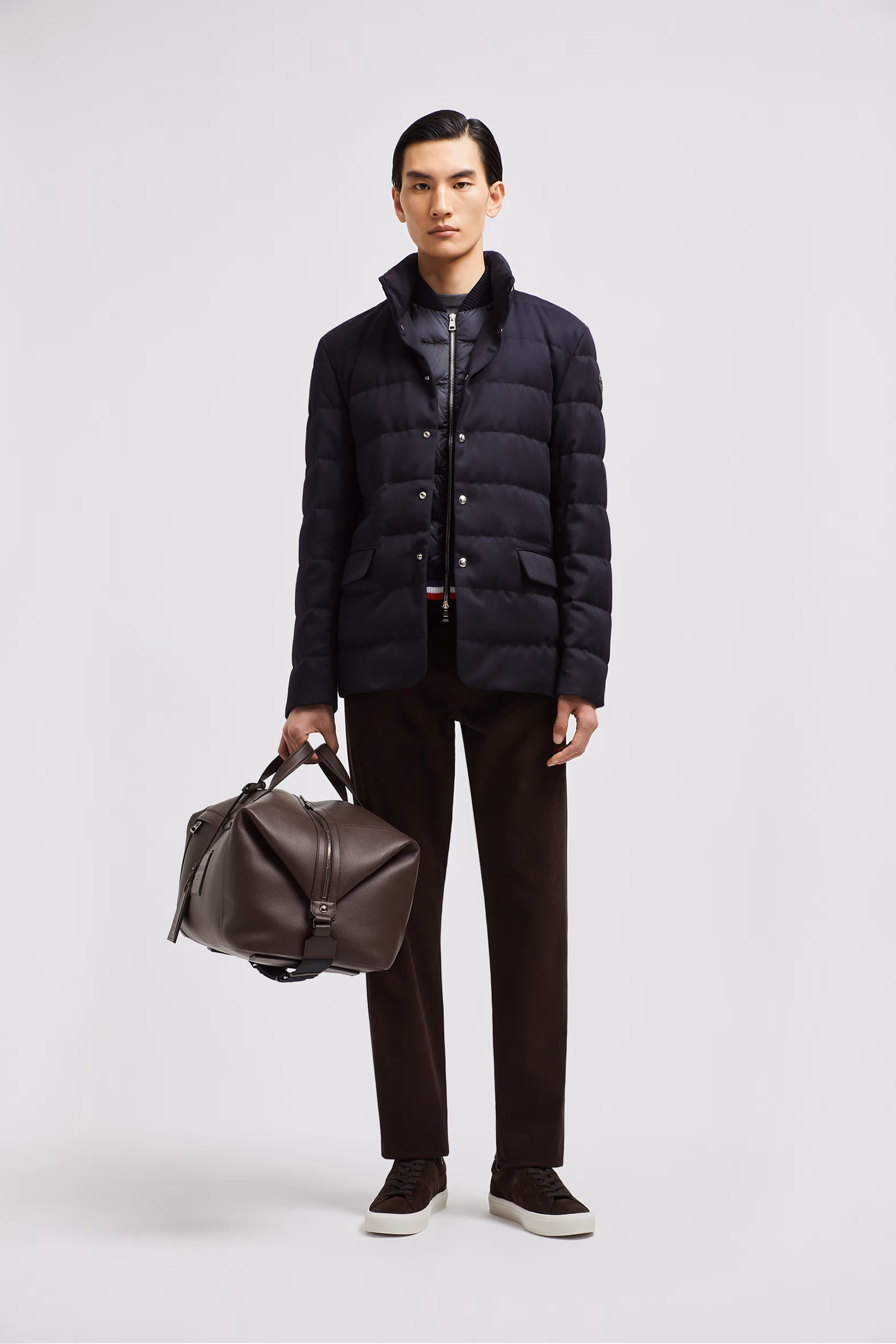 Bess Hooded Wool Short Down Jacket Men Navy Blue Moncler 0